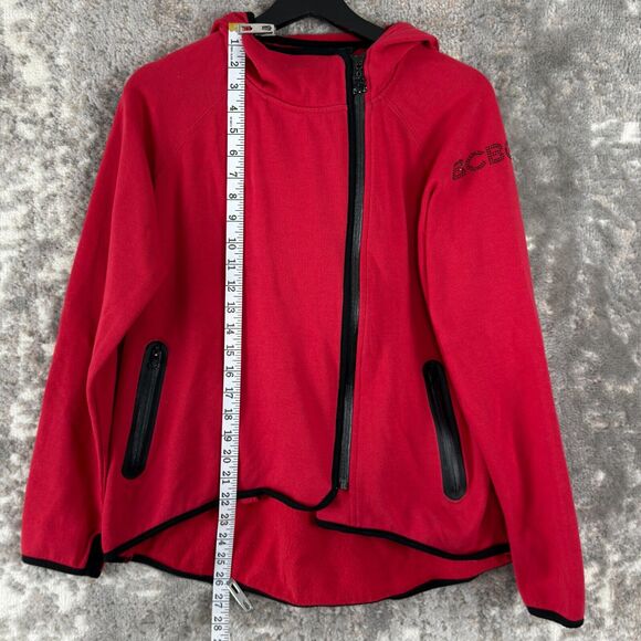 BCBGMaxazria Womens Size M Rhinestone Hooded Full Zip Sweater Red Long Sleeve - Picture 3 of 9